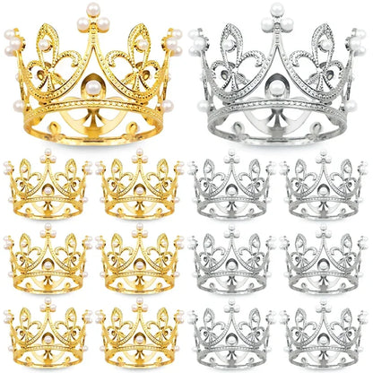 Mini Pearl Crown Cake Decoration Cupcake Topper Kids Hair Ornaments DIY Cake Baking Decoration For Wedding Birthday Party Decor