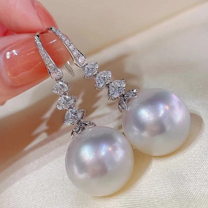 Luxury CZ Imitation Pearl Earrings for Women Silver Color Temperament Elegant Lady Earrings Wedding Party Fashion Jewelry