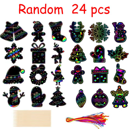 24Pcs Animal DIY Toys Scratching Painting Paper Alien Scratching Painting Colorful Scratching Paper For Kids