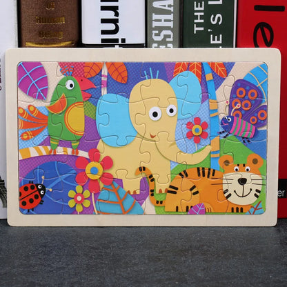 24 Pieces Wooden Puzzles Kids Cartoon Animal Wood Jigsaw Early Educational Learning Toys for Children GIFT