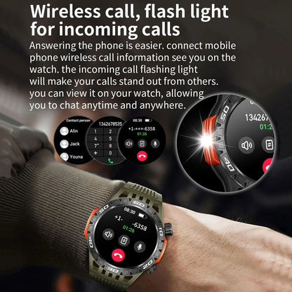 Outdoor Military Smart Watch Men's With LED lighting Bluetooth Call Smartwatch 3ATM IP68 Waterproof Compass Sports Fitness Watch