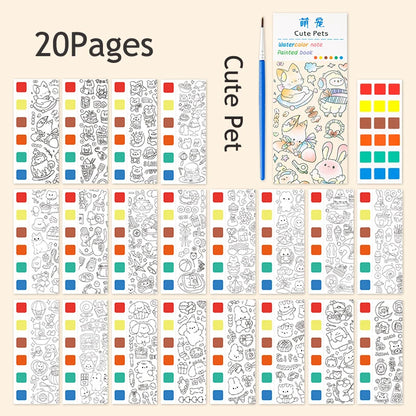 12/20 Sheets Watercolor Painting Book Portale Coloring Books Graffiti Picture Book Educational Drawing Coloring Toys for Kids