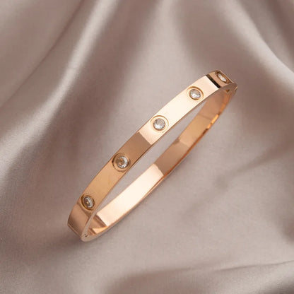 Htpwe Stainless Steel Diamond Ring Stacking Bracelet Women 18k Gold Plated Couple Holiday Gift Fashion Bracelet Party Jewelry
