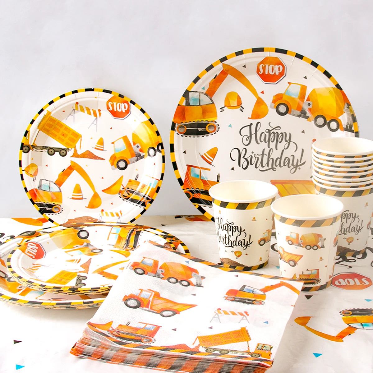 Construction Birthday Party Supplies Tractor Excavator Paper Plate Cup Birthday Banner Truck Latex Balloons For Child's Birthday
