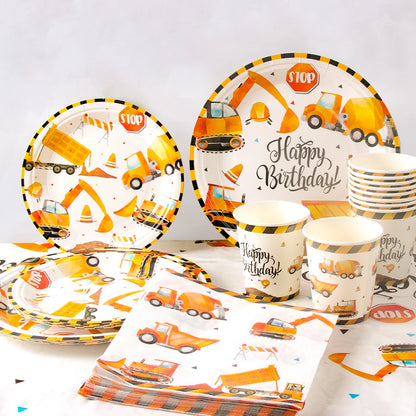 Construction Birthday Party Supplies Tractor Excavator Paper Plate Cup Birthday Banner Truck Latex Balloons For Child's Birthday