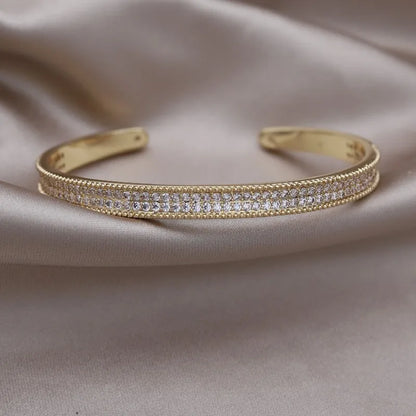 2024 French new design fashion jewelry two-color plated zircon letter X opening bracelet elegant women's daily work accessories