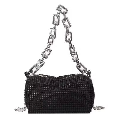 Allover Rhinestone Bucket Bag, Glitter Chain Prom Purse, Women's Mini Crossbody Bag (18cm*13cm*13cm)