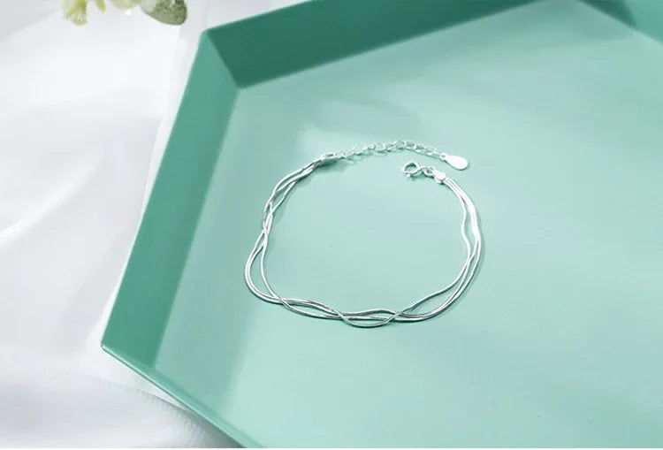 Simple Layer Bracelets for Women Korean Fashion Silver 925 Jewelry Hot Fashion 925 Sterling Silver Bracelet for Women