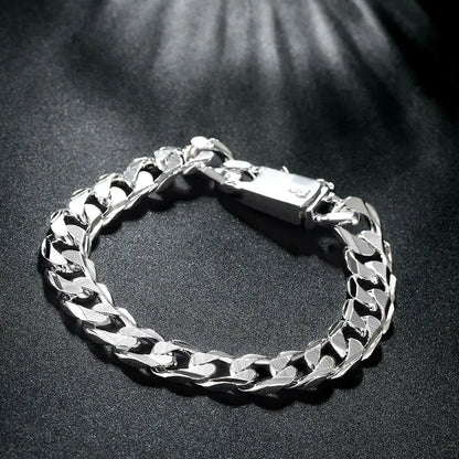 New Noble Women's Mens Fashion Silver Color Bracelet Fashion Jewelry Gift Men's 10MM Chain Square Beautiful