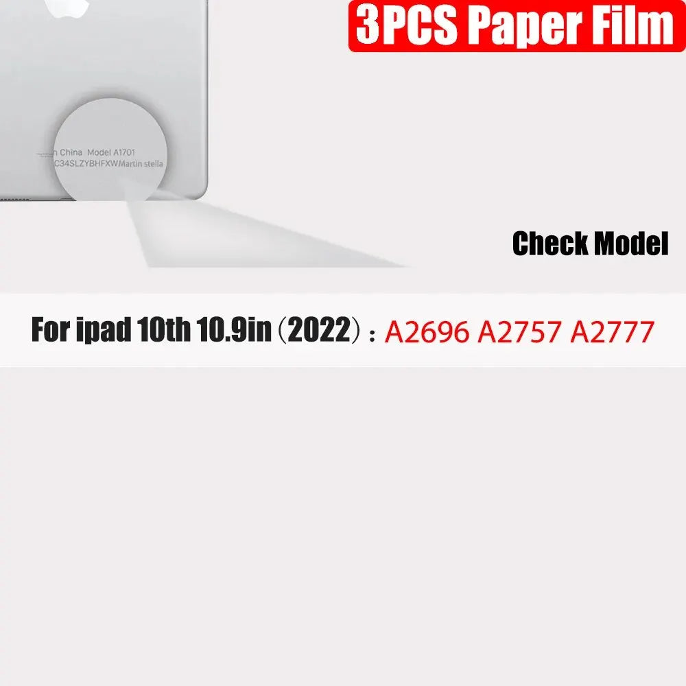 3Pcs Paper Feel Like Screen Protector For iPad 10th 9th Generation 8 7 6 Air 5 4 Pro 11 12.9 10.5 9.7 Mini 5 6 13 2024 No Glass