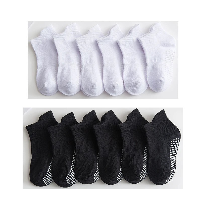6/12 Pairs/lot 0-5 Yrs Cotton Children's Anti-slip Boat Socks For Boys Girl Low Cut Floor Kid Sock With Rubber Grips Polka dot