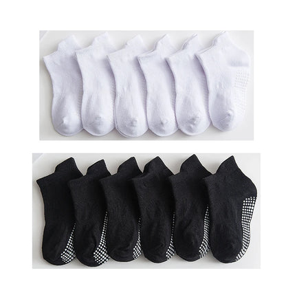 6/12 Pairs/lot 0-5 Yrs Cotton Children's Anti-slip Boat Socks For Boys Girl Low Cut Floor Kid Sock With Rubber Grips Polka dot