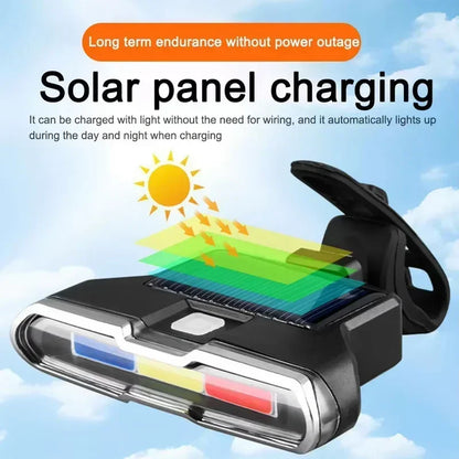 Bicycle Tail Light USB Rechargeable Bike Taillight Solar Power Long Endurance Cycling Rear Lamp Bright Mtb Warning Flashlight