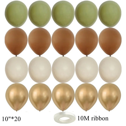 15/20PCS 10inch Vintage Balloons Retro Khaki Green Balloon Set for Wedding Anniversary Happy Birthday Party Decoration Supplies