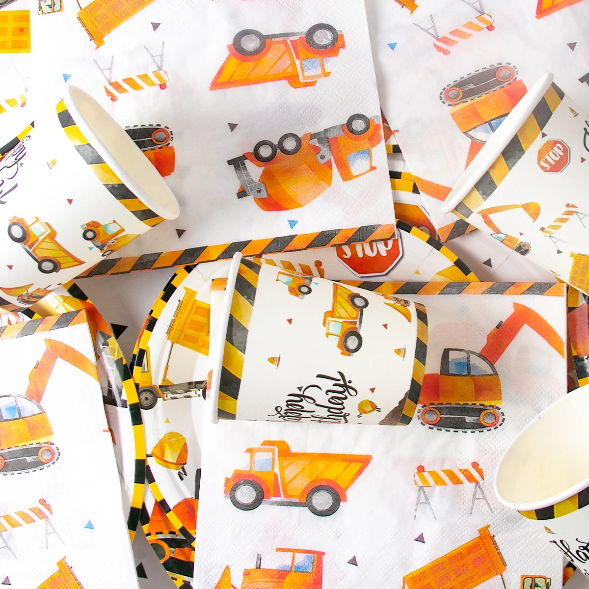 Construction Birthday Party Supplies Tractor Excavator Paper Plate Cup Birthday Banner Truck Latex Balloons For Child's Birthday