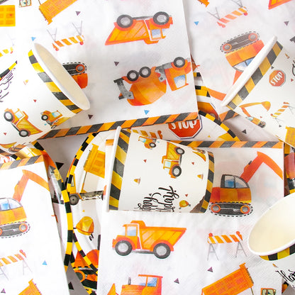 Construction Birthday Party Supplies Tractor Excavator Paper Plate Cup Birthday Banner Truck Latex Balloons For Child's Birthday