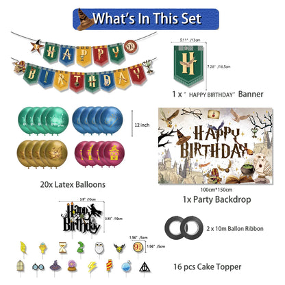 Hot Magic Academy Birthday Party Supply Disposable Banner Cake Topper Hanging Flag Harries Balloons Set Birthday Decoration