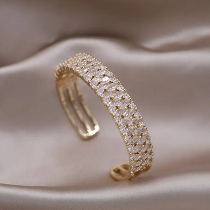 2024 French new design fashion jewelry two-color plated zircon letter X opening bracelet elegant women's daily work accessories