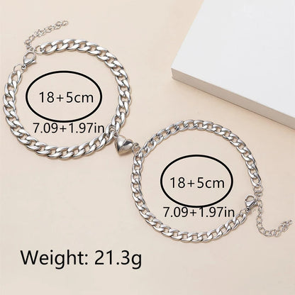 2Pcs/set Magnet Couple Bracelets Heart Attraction Bracelet Sliver Love Charm Simple Cuban Chains Key Lock Jewelry Gifts