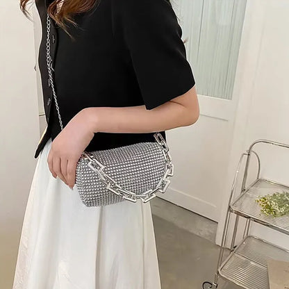 Allover Rhinestone Bucket Bag, Glitter Chain Prom Purse, Women's Mini Crossbody Bag (18cm*13cm*13cm)