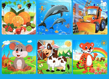 Baby Toys 20Piece Wooden Puzzle Cartoon Animal Vehicle 3D Jigsaw Puzzle Game Montessori  Educational Toys For Children Gifts