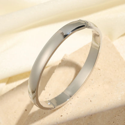 Yupsk Glossy Gold Color Stainless Steel Cuff Bangle for Women Smooth Thin Cylinder Bracelet Exquisite Waterproof Jewelry Gift