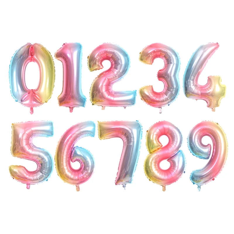 16/32/40inch Digital Foil Balloons Rose Gold Silver Gradient Number 0-9 Birthday Party Wedding Decoration Baby Shower Globos