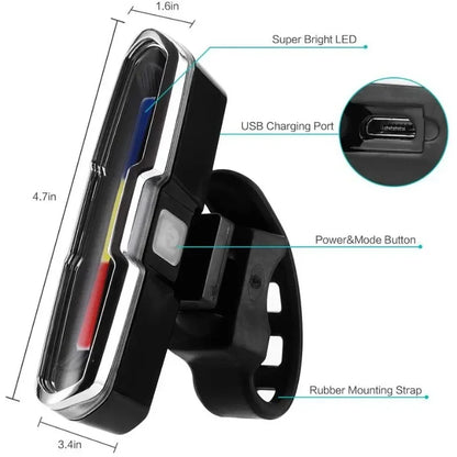Bicycle Tail Light USB Rechargeable Bike Taillight Solar Power Long Endurance Cycling Rear Lamp Bright Mtb Warning Flashlight