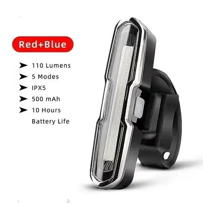 Bicycle Tail Light USB Rechargeable Bike Taillight Solar Power Long Endurance Cycling Rear Lamp Bright Mtb Warning Flashlight