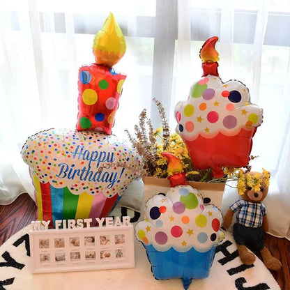 Large Birthday Three Layer Cake Candle Stripe Polka Dot Foil Balloons Birthday Party photo Props Scene Decoration