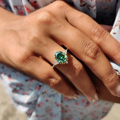 Oval Green Cubic Zirconia Gold Color Luxury Rings for Women Wedding Anniversary Party Elegant Lady's New Fashion Jewelry