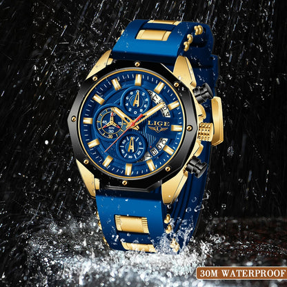 2024 LIGE New Fashion Mens Watches Top Brand Luxury Silicone Sport Watch Men Quartz Date Clock Waterproof Wristwatch Chronograph