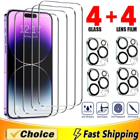 8-in-1 Tempered Glass for IPhone 15 13 11 12 14 Pro Max 13Mini 16 Pro Screen Protector for IPhone X XR XS MAX Camera Lens Glass