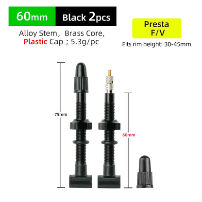 Deemount Presta Nipples Bicycle Tubeless Rim F/V Valves Anodized Aluminum Stem Brass Core Integrated Rectangle Base