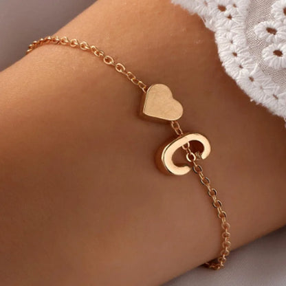 26 English Initial Letter Bracelets for Lovers Women Men DIY Personalized Name Alloy Heart-shaped Bracelets Jewelry Anniversary