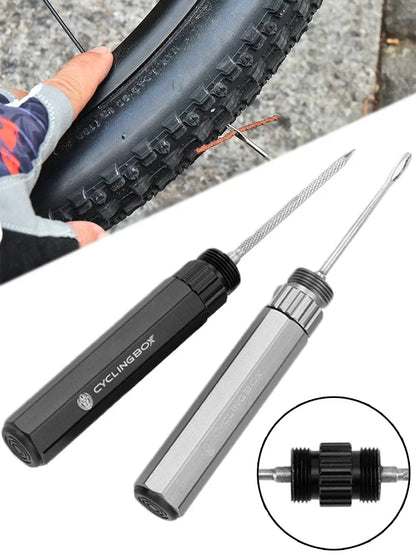 Bicycle Tubeless Tire Repair Kit MTB Bike Tyre Plug Puncture Flat Fix Patch Repairing Rubber Bacon Strips and Insertion Tool Set