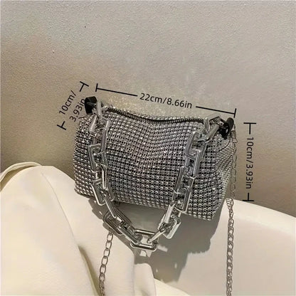 Allover Rhinestone Bucket Bag, Glitter Chain Prom Purse, Women's Mini Crossbody Bag (18cm*13cm*13cm)