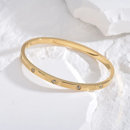 Htpwe Stainless Steel Diamond Ring Stacking Bracelet Women 18k Gold Plated Couple Holiday Gift Fashion Bracelet Party Jewelry