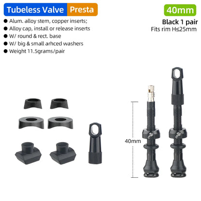 Bicycle Tubeless Tire Valve Carbon Rim Presta Valves 40 50 65 80mm F/V Nipple Detachable Brass Core W/Cap For MTB Bike Air Valve