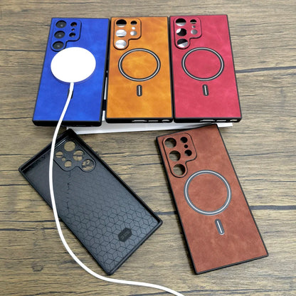 Luxury Matte Leather Case For Samsung Galaxy S25 S24 S23 S22 S21 Ultra Plus FE Note 20 S 23 22 For Magsafe Wireless Full Cover