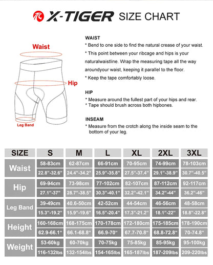 X-TIGER Men's Cycling Underwear Shorts 5D Padded Sports Riding Bike Bicycle MTB Liner Shorts with Anti-Slip Leg Grips