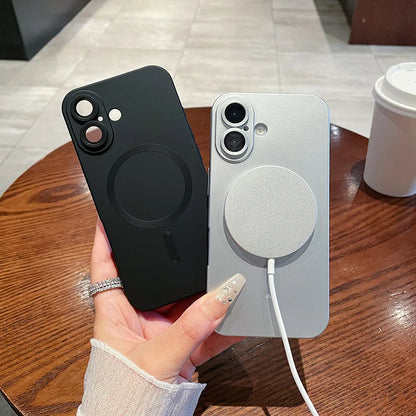 For Magsafe Magnetic Wireless Charging Phone Case For iPhone 16 Pro Max 14 11 13 12 15 Pro Max Matte Soft Lens Protection Cover