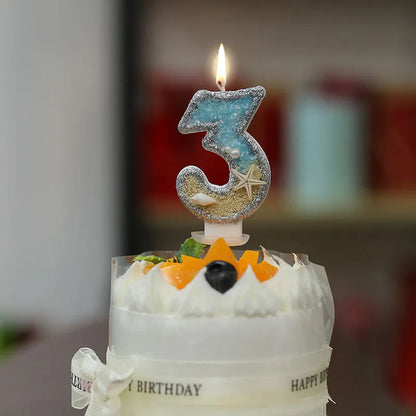 3inch Birthday Candle Large Number 4 Candle Marine style Beach Starfish Seashells Cake Topper for Kids Birthday Party Decoration