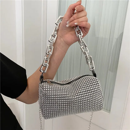 Allover Rhinestone Bucket Bag, Glitter Chain Prom Purse, Women's Mini Crossbody Bag (18cm*13cm*13cm)