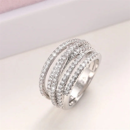 Fashion Multi-Layered Cross Finger Ring with Dazzling CZ Stone Daily Wear Statement Rings for Women Party Jewelry 2022