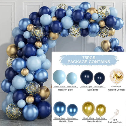 Blue Metallic Balloons Garland Kit Gold Confetti Balloon Arch Birthday Party Decoration Kids Wedding Birthday Baby Shower Boy
