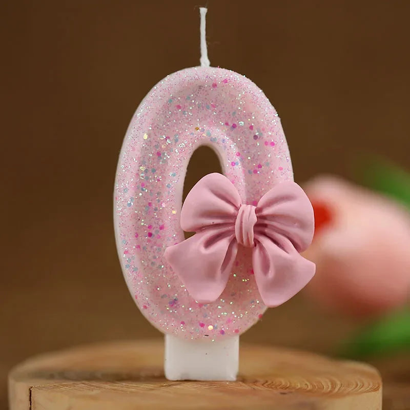 Cute Pink Bow 3D Number Cake Candles for Birthday Party Decorations Birthday Decoration  Cake Decorating Tools