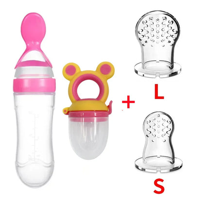 4Pcs Baby Feeding Bottle with Fruit Pacifier Set Baby Spoon Bottle Toddler Fresh Vegetable Fruit Feeder Kids Feeding Supplies