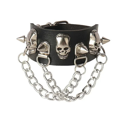 Punk Hip Hop Rock PU Leather Bracelet Unisex Trendy Chain Skull Pentagram Rivet Bracelet Party Jewelry Accessories