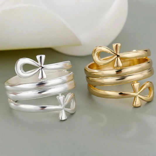 Obega 1 PC Hip Hop Mutilayer Bowknot Gold Color Ring Chic Design Rock Metal Finger Ring For Women Daily Wear Jewelry